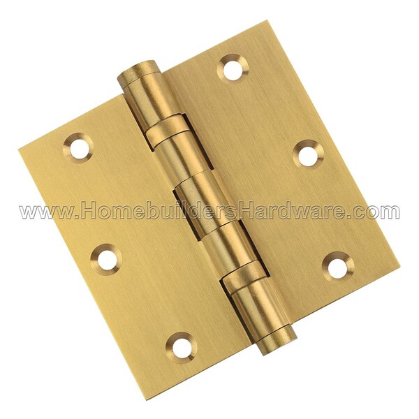 Embassy 3-1/2 x 3-1/2 Solid Brass Ball Bearing Hinge, Satin Brass Finish with Flat Tips 3535BBUS4F-1 - main